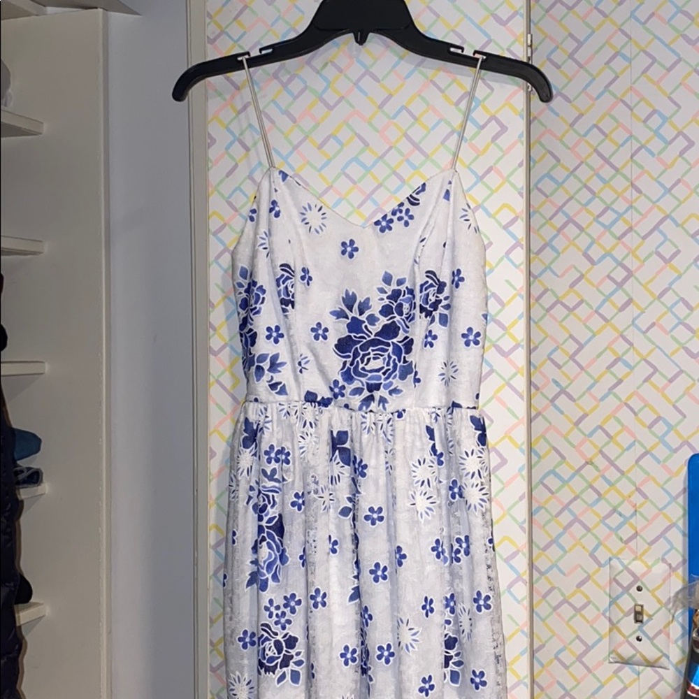 ✨ AQUA White Lace with Blue Flowers Dress 💕